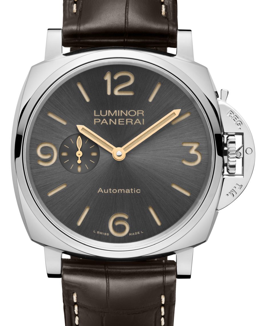 Panerai Luminor Due 3 jours "auto" en acier satiné et cadran anthracite