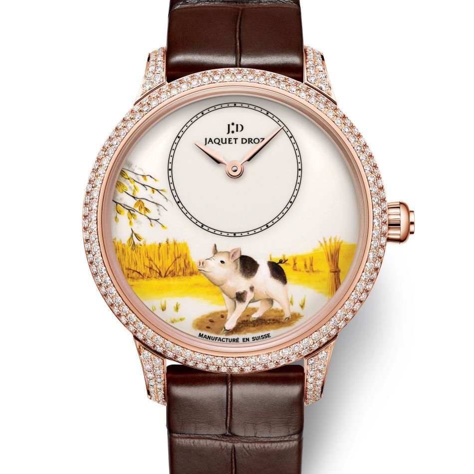 Jaquet Droz : le cochon en peinture miniature