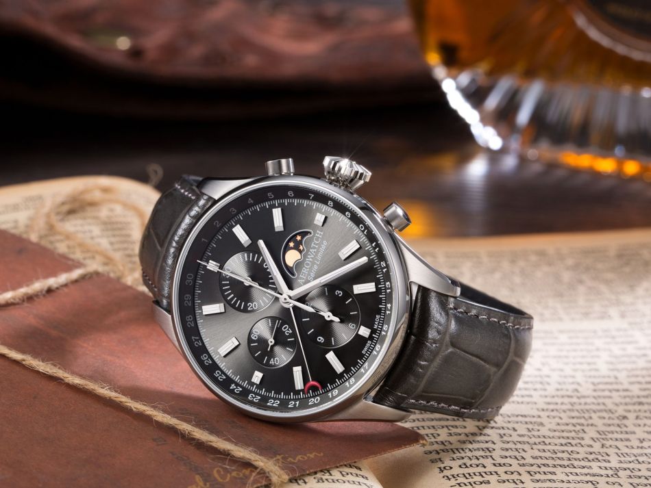 Aerowatch Les Grandes Classiques Chrono date et phase de Lune