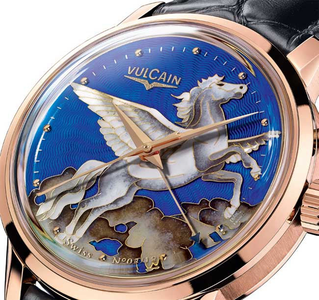 Vulcain 50s Presidents’ « Pegasus » émail grand feu : couple de pégases dans le ciel pékinois