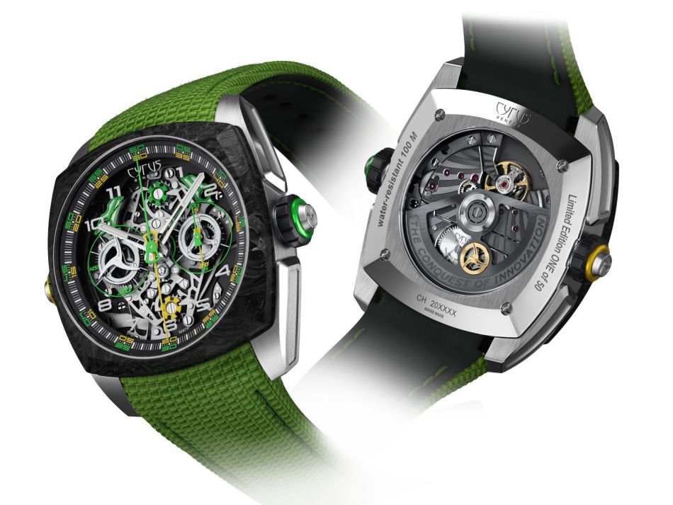 Cyrus Genève Klepys Dice Lime Carbon : un double chronographe à double monopoussoir !