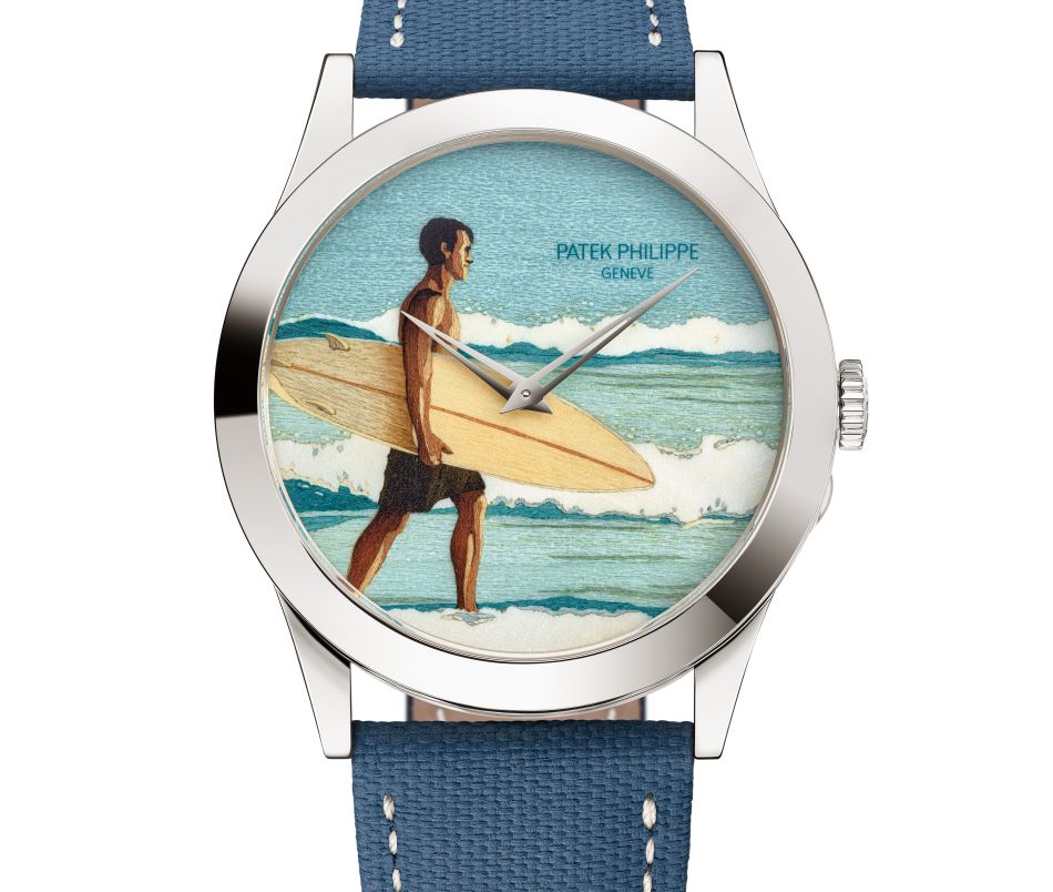 Patek Philippe Calatrava "Sur la plage" : un somptueux cadran en marqueterie de bois de style "Hopper"