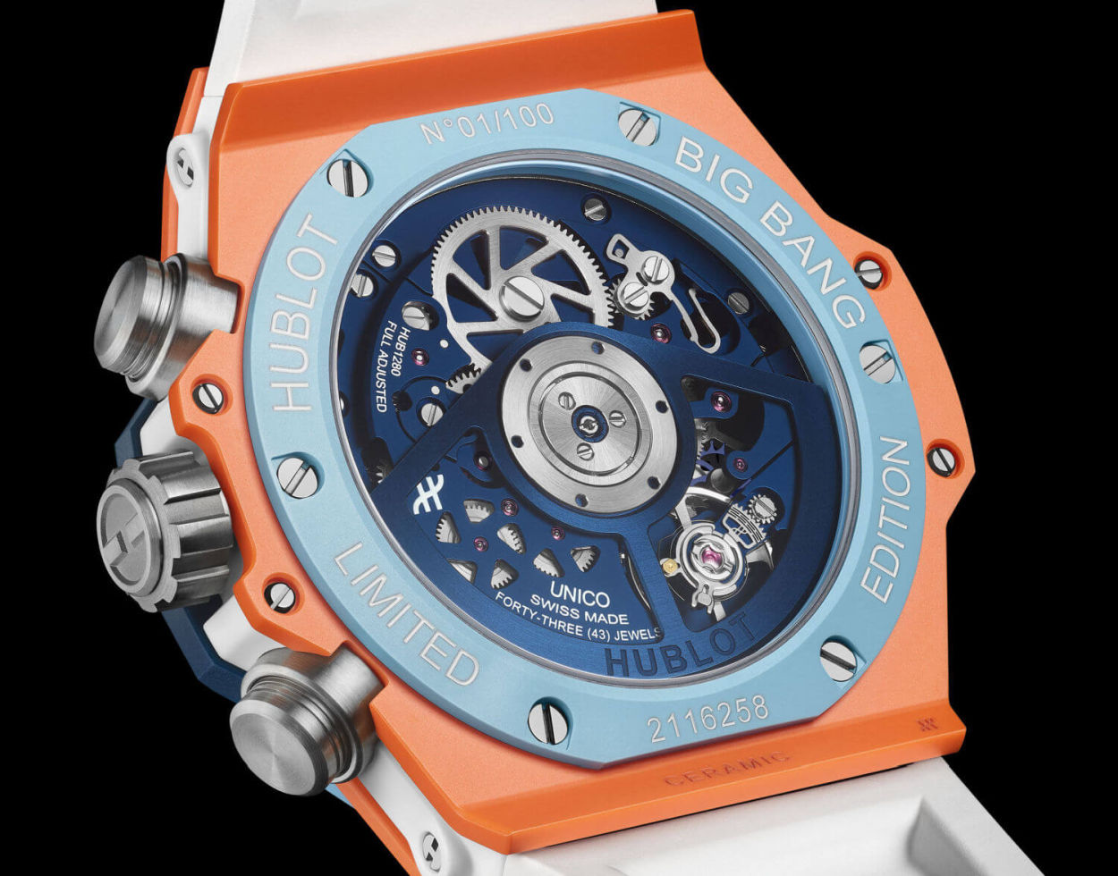 Hublot Mykonos : boitier en céramique orange et bleu Hublot Mykonos : boitier en céramique orange et bleu