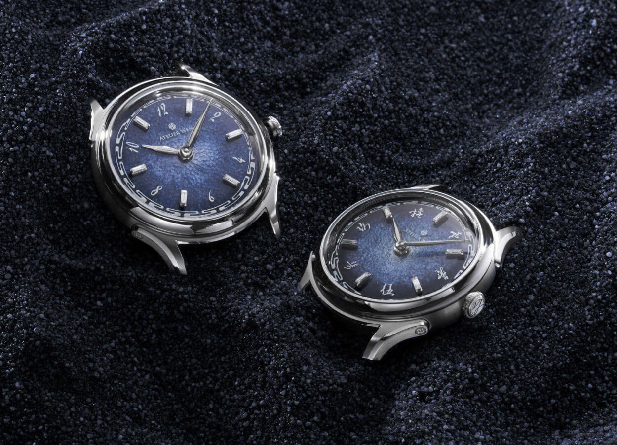 Ancestra d'Atelier Wen : toute la beauté d'un cadran bleu fumé martelé en émail grand feu !