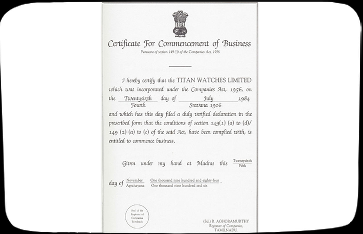 Certificat officialisant la création de la compagnie Titan