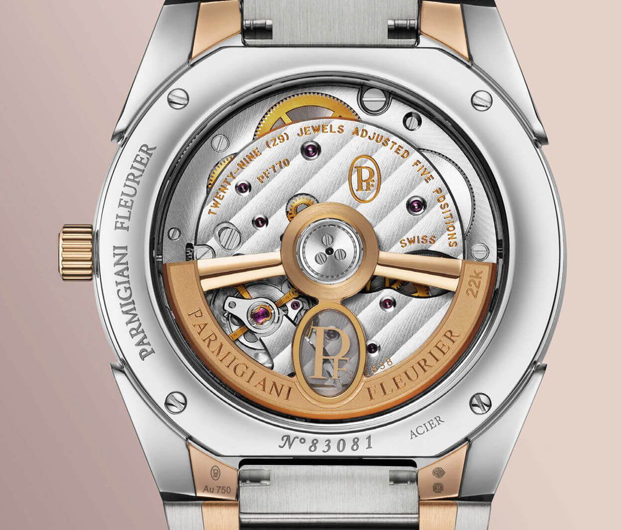 Parmigiani Fleurier Tonda PF : or rose, acier, cadran rubis et index diamants en 36 mm