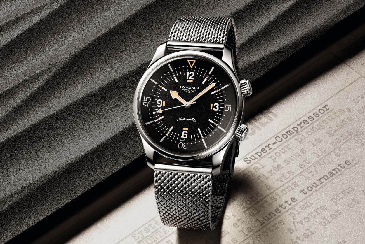 Longines Legend Diver 59 : boitier de 42mm, plongeuse COSC et bracelet maille milanaise