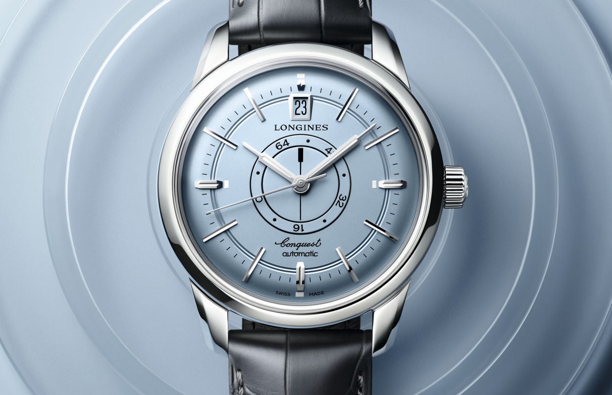Longines Conquest Heritage Central Power Reserve : cadran bleu et réserve de marche au centre