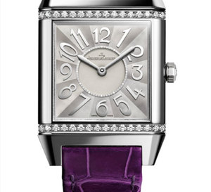 Reverso Squadra Lady : cadran de nacre blanche, boitier serti et bracelet interchangeable