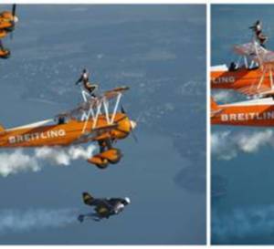 Yves « Jetman » Rossy : l’homme-oiseau vole en patrouille avec les Breitling Wingwalkers