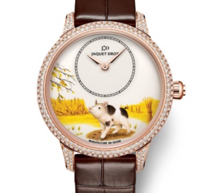 Jaquet Droz : le cochon en peinture miniature