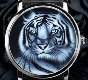 Rotonde de Cartier : décor tigre en émail grisaille