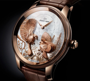 Jaquet Droz Petite Heure Minute Relief Saisons : la beauté des oiseaux… en « 3 D »