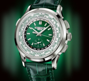 Patek Philippe Chronographe à Heure Universelle réf 5930P : se met au vert et au platine