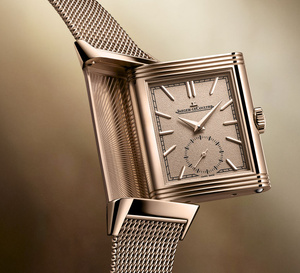 Jaeger-LeCoultre Reveso Tribute : cadran grainé et maille milanaise en or rose, duo gagnant